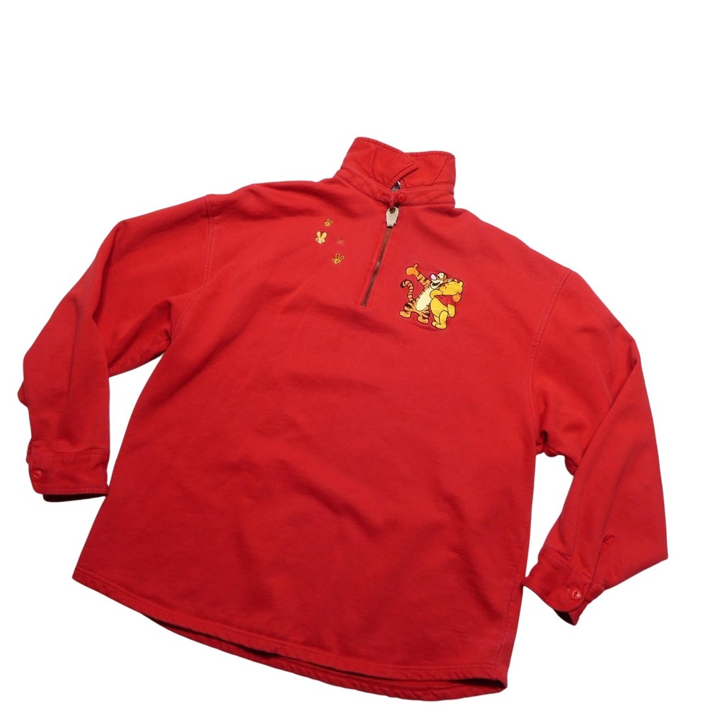The Disney Store Sweatshirt Mens XL Red 1/4 Zip Fleece Pooh Tigger Pullover